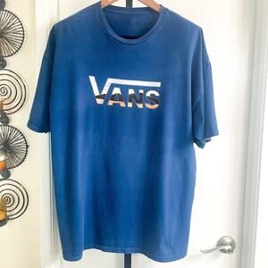 VANS Mens Sunset Logo Skater Tshirt - Blue, Size XXL